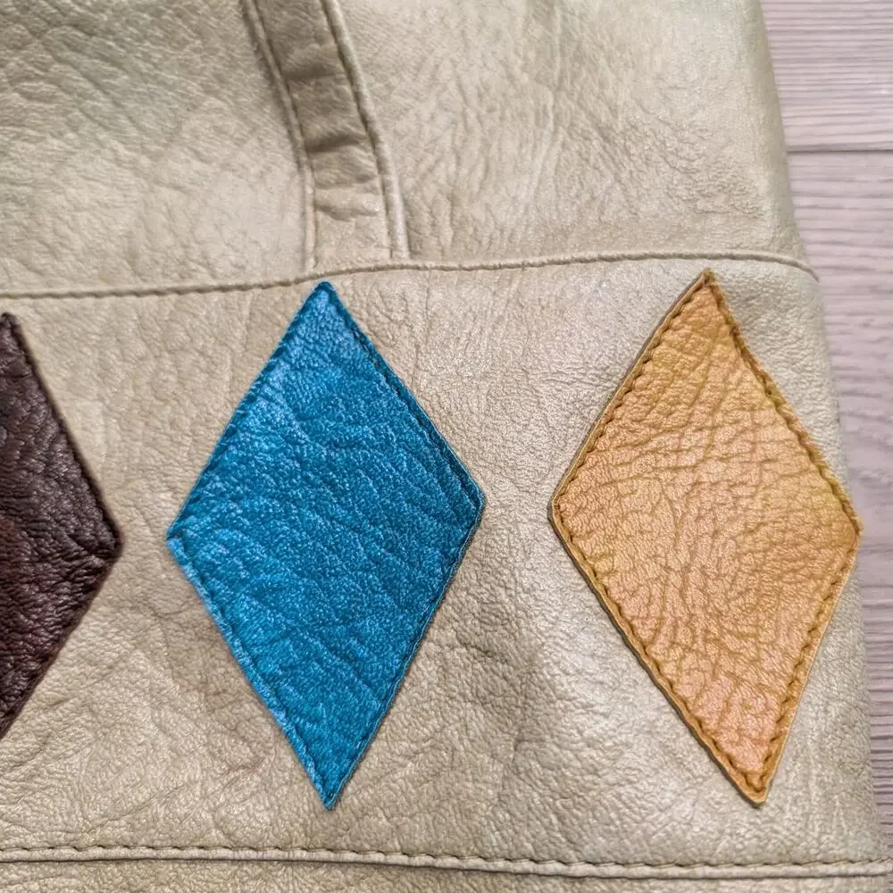 70s Bohemain Leather Geometric Patchwork Shoulder Bag